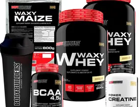 Kit 2x Whey Protein Waxy Whey Pote 900g + BCAA 4,5 100g + Power Creatina 100g + Waxy Maize 800g