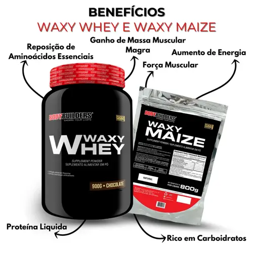 Kit 2x Whey Protein Waxy Whey Pote 900g + BCAA 4,5 100g + Power Creatina 100g + Waxy Maize 800g