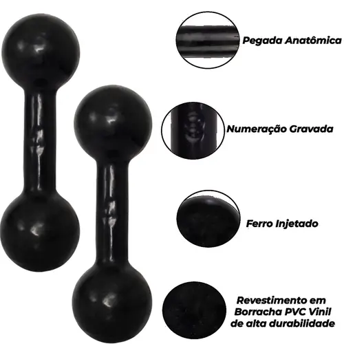 Halter Emborrachado Par - 1 Kg a 5 Kg P/ Fortalecimento